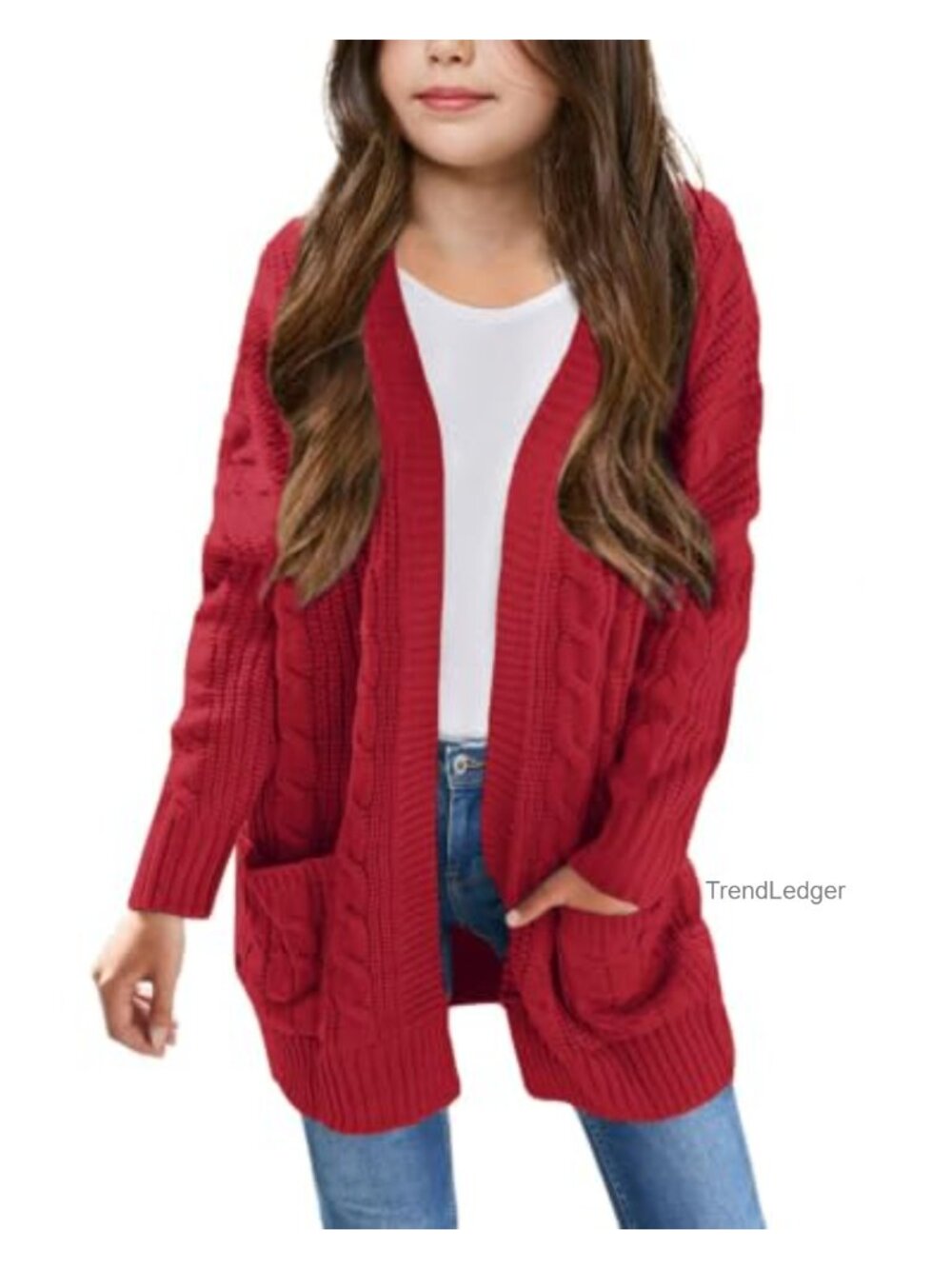 Girls chunky knit cardigan long sleeve with pockets